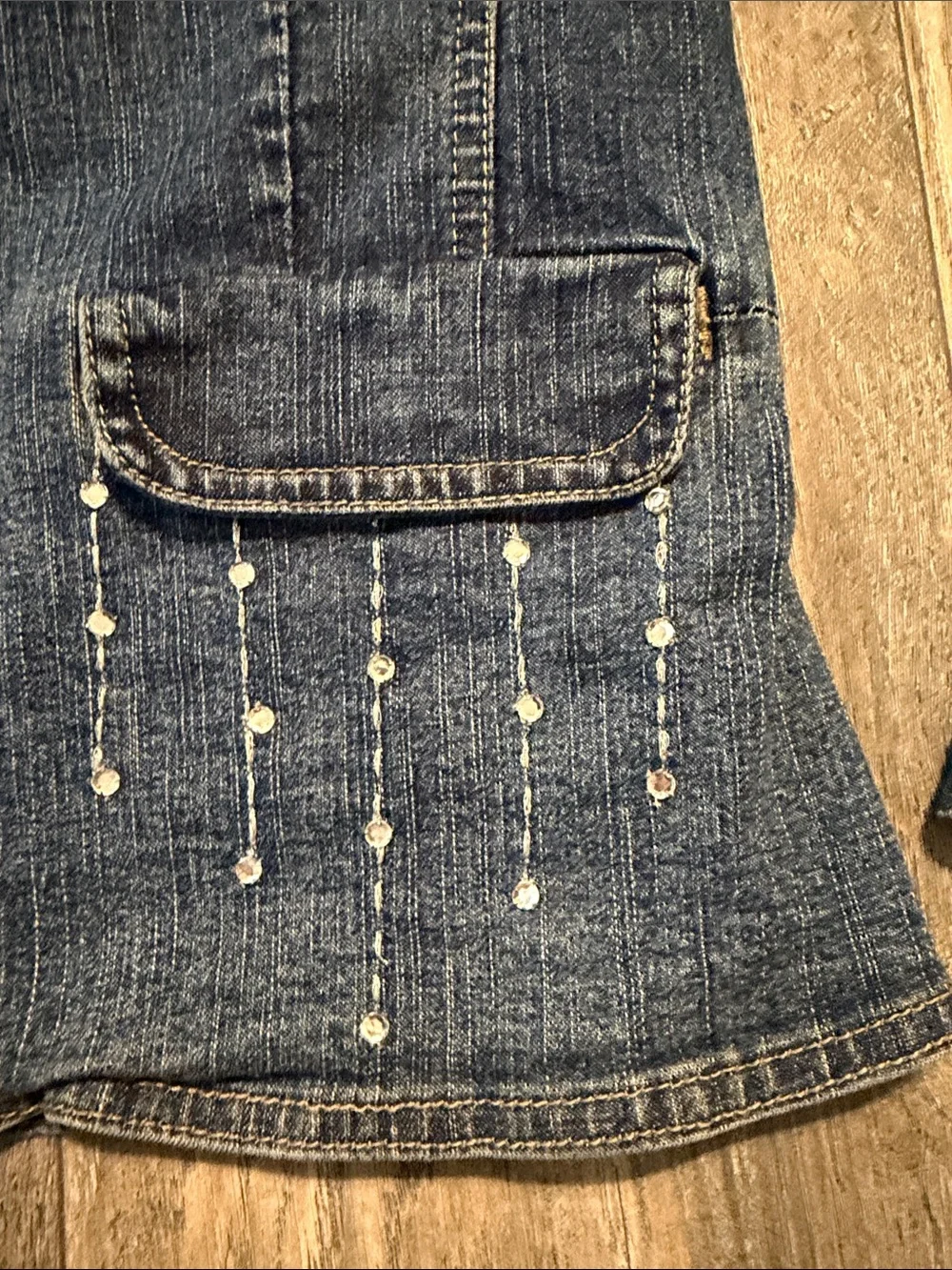 Studio West Dark Blue Denim Jacket with Beaded Pocket Fringe